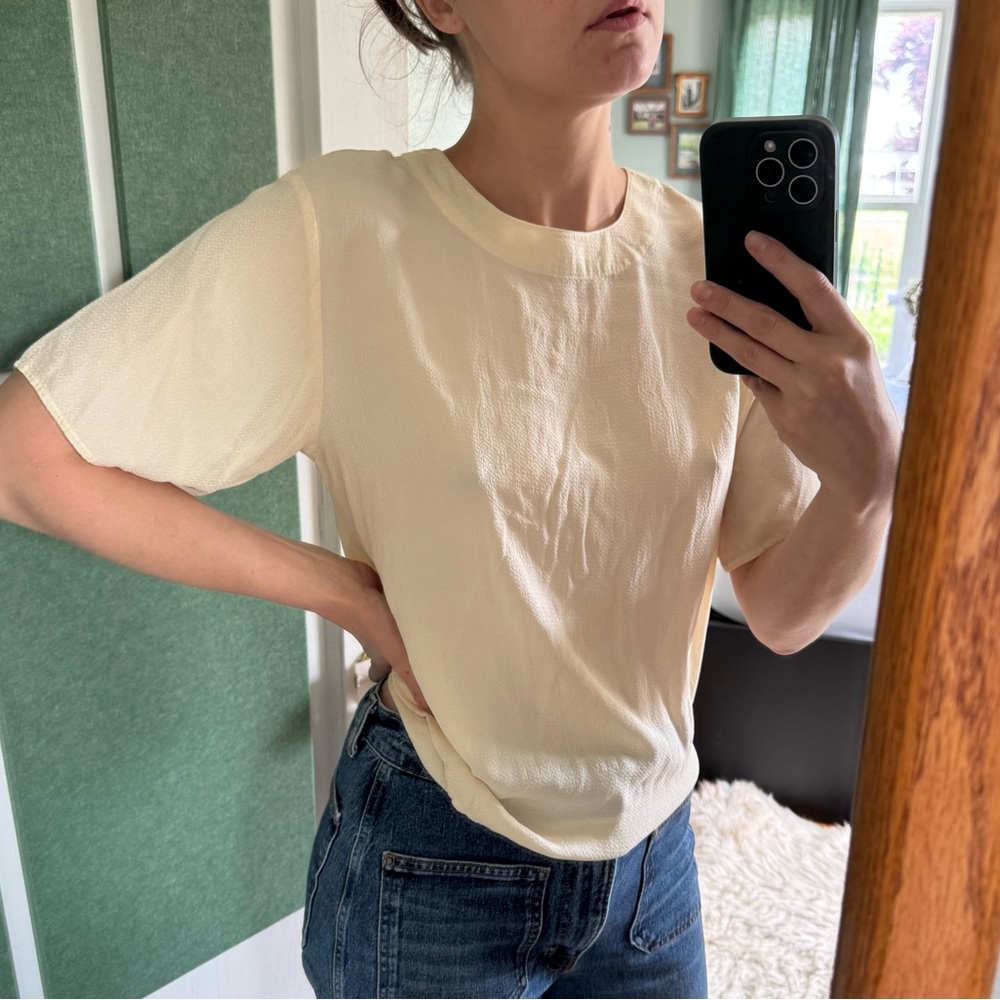 Vintage Textured Tshirt Style Silk Blouse Medium Cream by Giorgio Sant Angelo